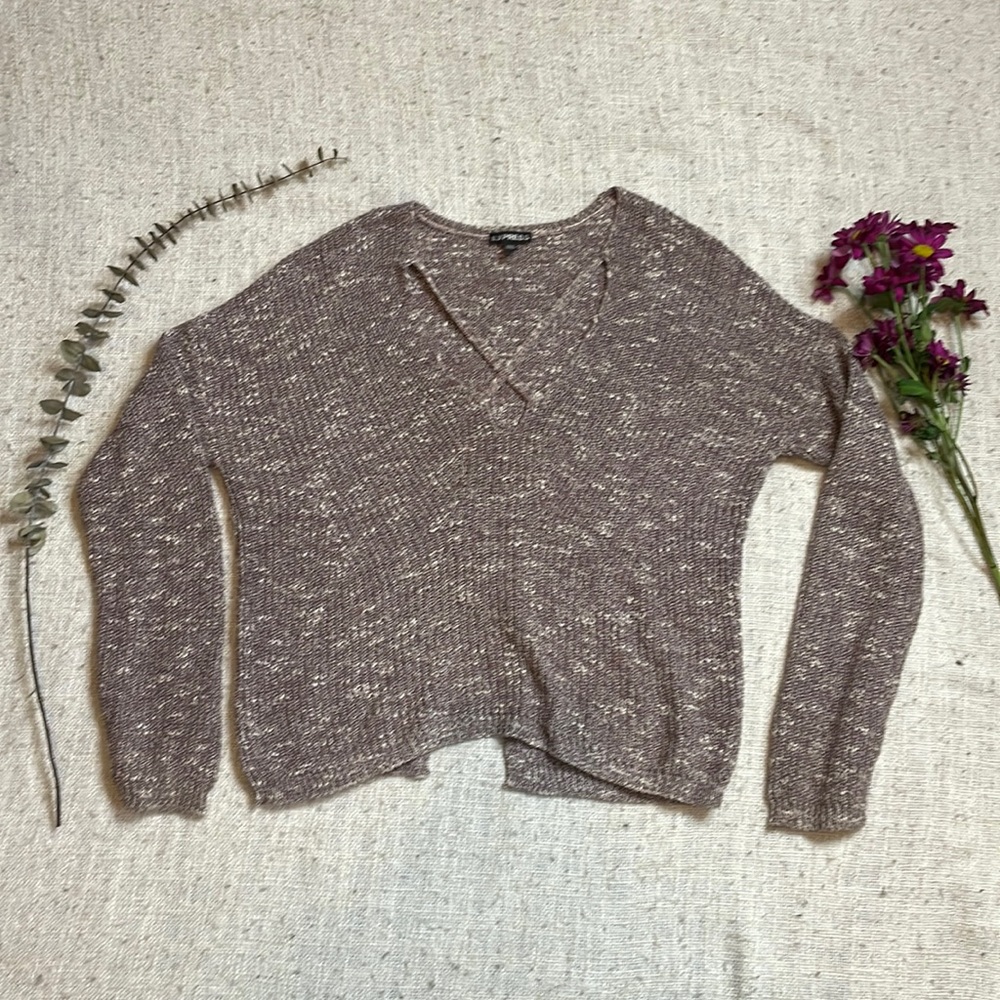 Purple Marled Cross-Strap V-Neck Sweater